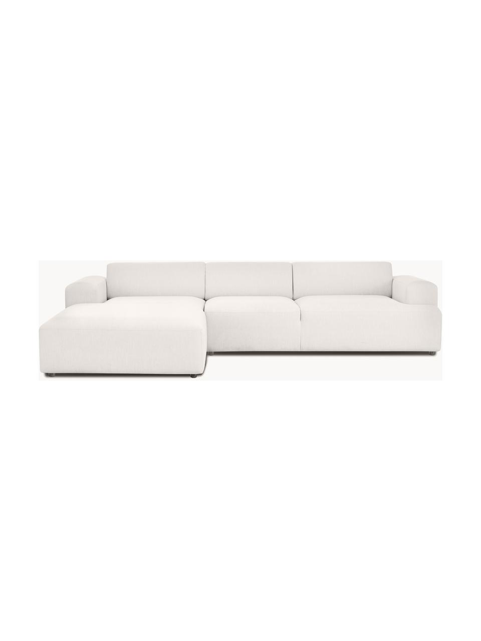 Divano angolare 4 posti Melva, Rivestimento: 100% poliestre Il rivesti, Struttura: pino massiccio, certifica, Tessuto bianco latte, Larg. 319 x Alt. 196 cm, chaise-longue a destra