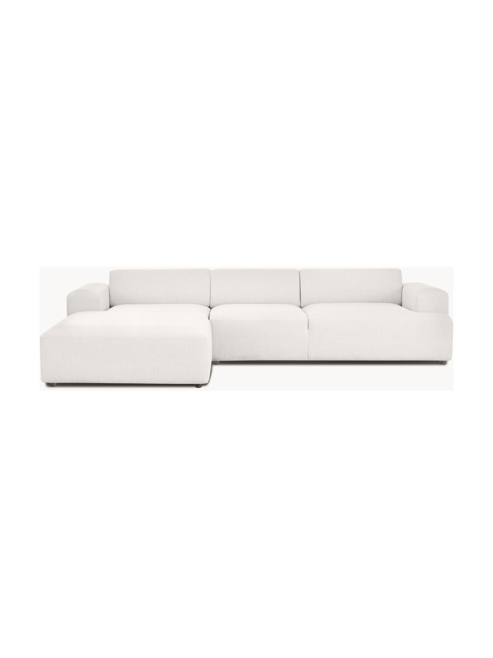 Divano angolare 4 posti Melva, Rivestimento: 100% poliestre Il rivesti, Struttura: pino massiccio, certifica, Tessuto bianco latte, Larg. 319 x Alt. 196 cm, chaise-longue a destra