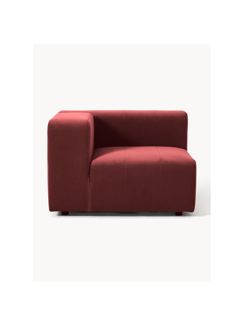 Modulo angolare in velluto Lena, Rivestimento: velluto (100% poliestere), Struttura: legno di pino, legno lami, Piedini: plastica, Velluto rosso vino, Larg. 105 x Prof. 106 cm, chaise longue a sinistra