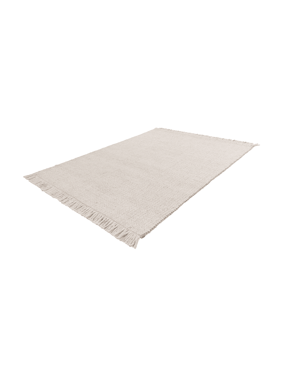 Handgewebter Wollteppich Alvin in Creme mit Fransenabschluss, Flor: 60% Wolle, 40% Viskose, Creme, B 200 x L 290 cm (Größe L)