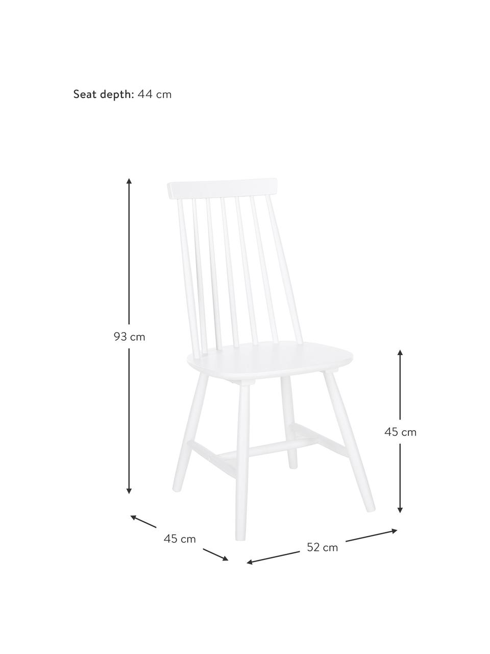 Sillas de madera Windsor Milas, 2 uds., Madera de caucho pintado, Blanco, An 52 x F 45 cm