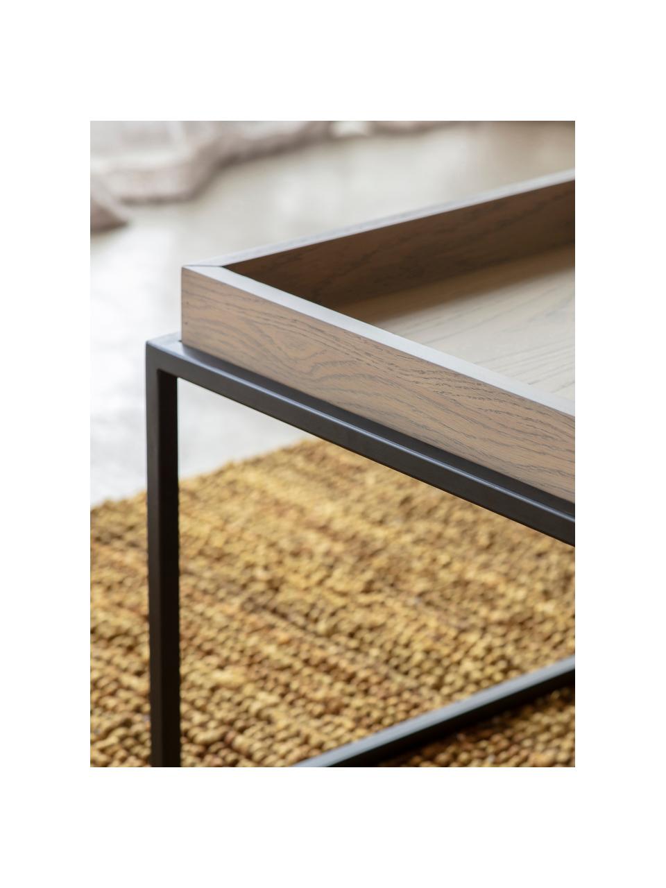 Tavolino rotondo da salotto in legno e metallo nero Forden, Struttura: metallo laccato, Marrone, Larg. 90 x Alt. 40 cm