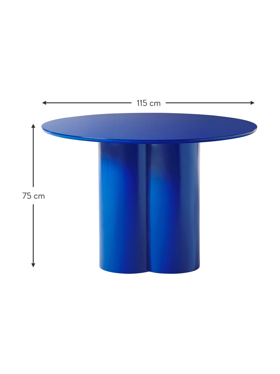 Mesa de comedor redonda de madera Keva, diferentes tamaños, Tablero de fibras de densidad media (MDF) con certificado FSC, recubierto, Azul real, Ø 115 x Al 75 cm