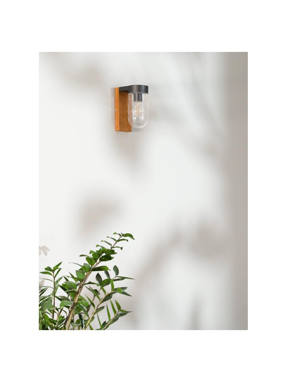 Außenwandleuchte Cabar in Holzoptik, Lampenschirm: Glas, Braun, Schwarz, B 10 x H 21 cm