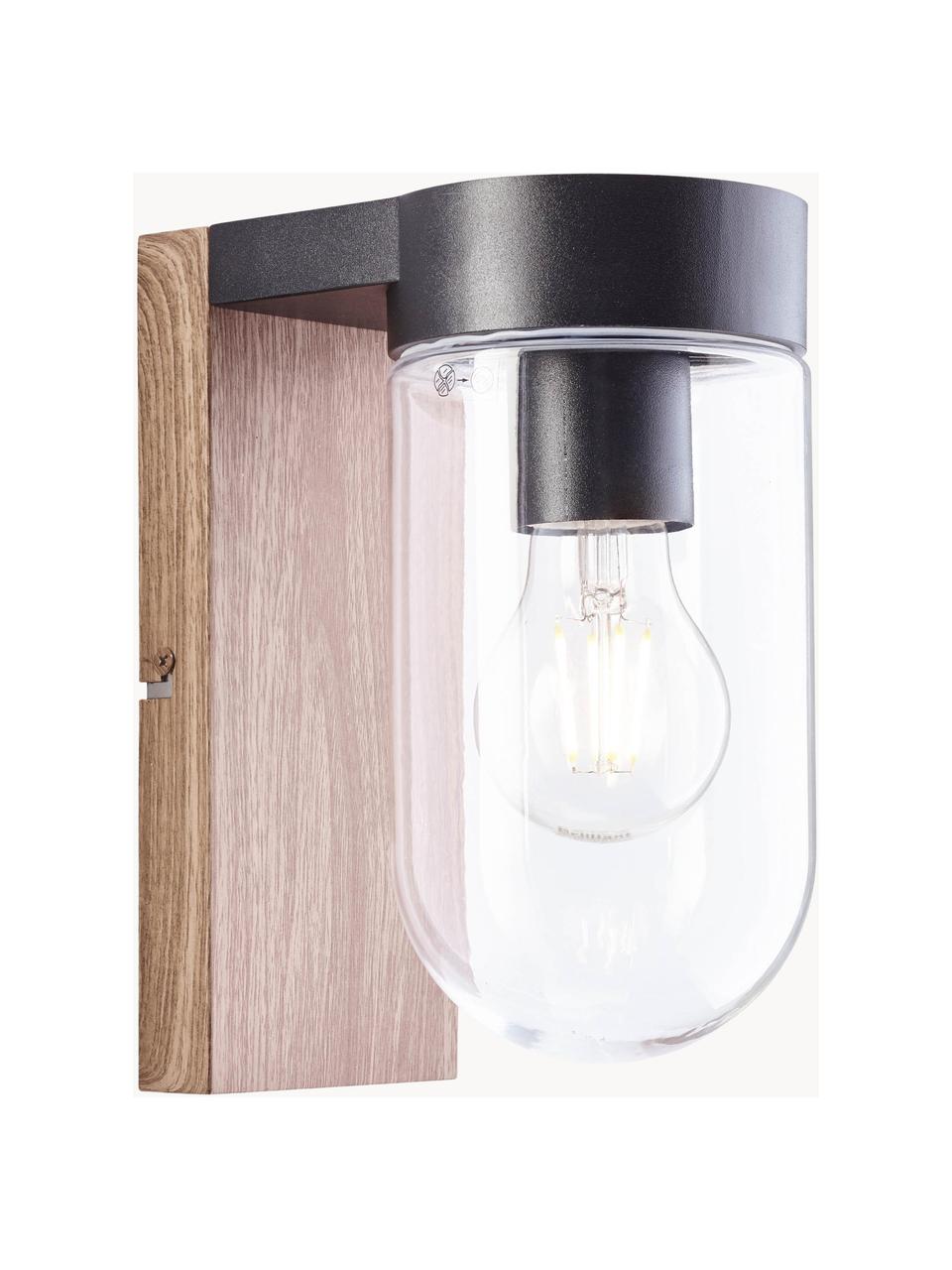 Vonkajšia nástenná lampa Cabar, Nugátová, čierna, priehľadná, Š 10 x V 21 cm