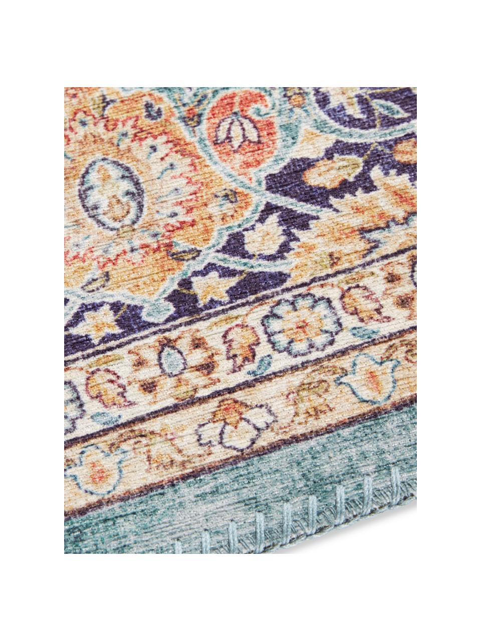 Loper Keshan Maschad in oosterse stijl, 100% polyester, Groentinten, B 80 x L 150 cm (maat XS)