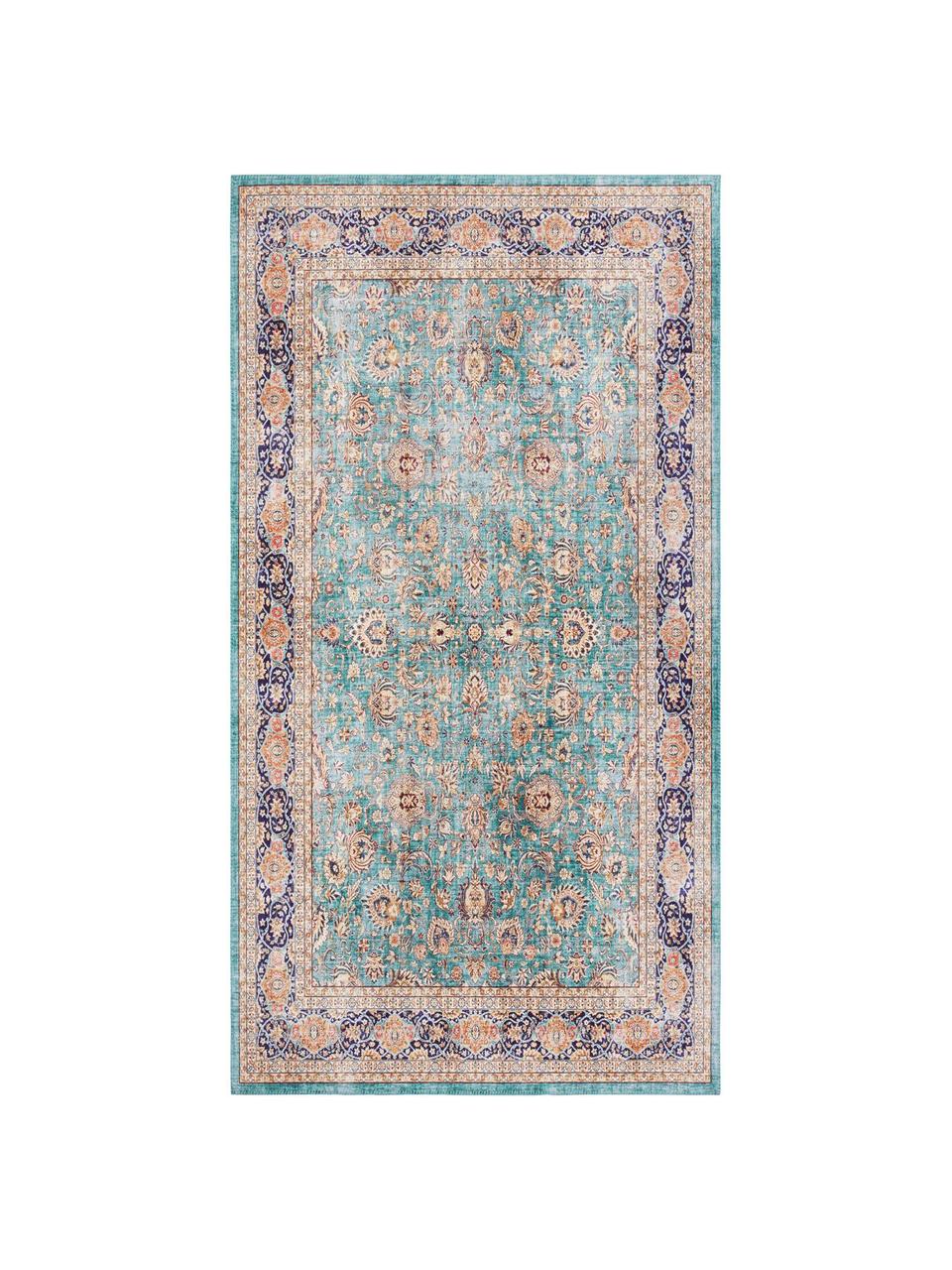 Loper Keshan Maschad in oosterse stijl, 100% polyester, Groentinten, B 80 x L 150 cm (maat XS)