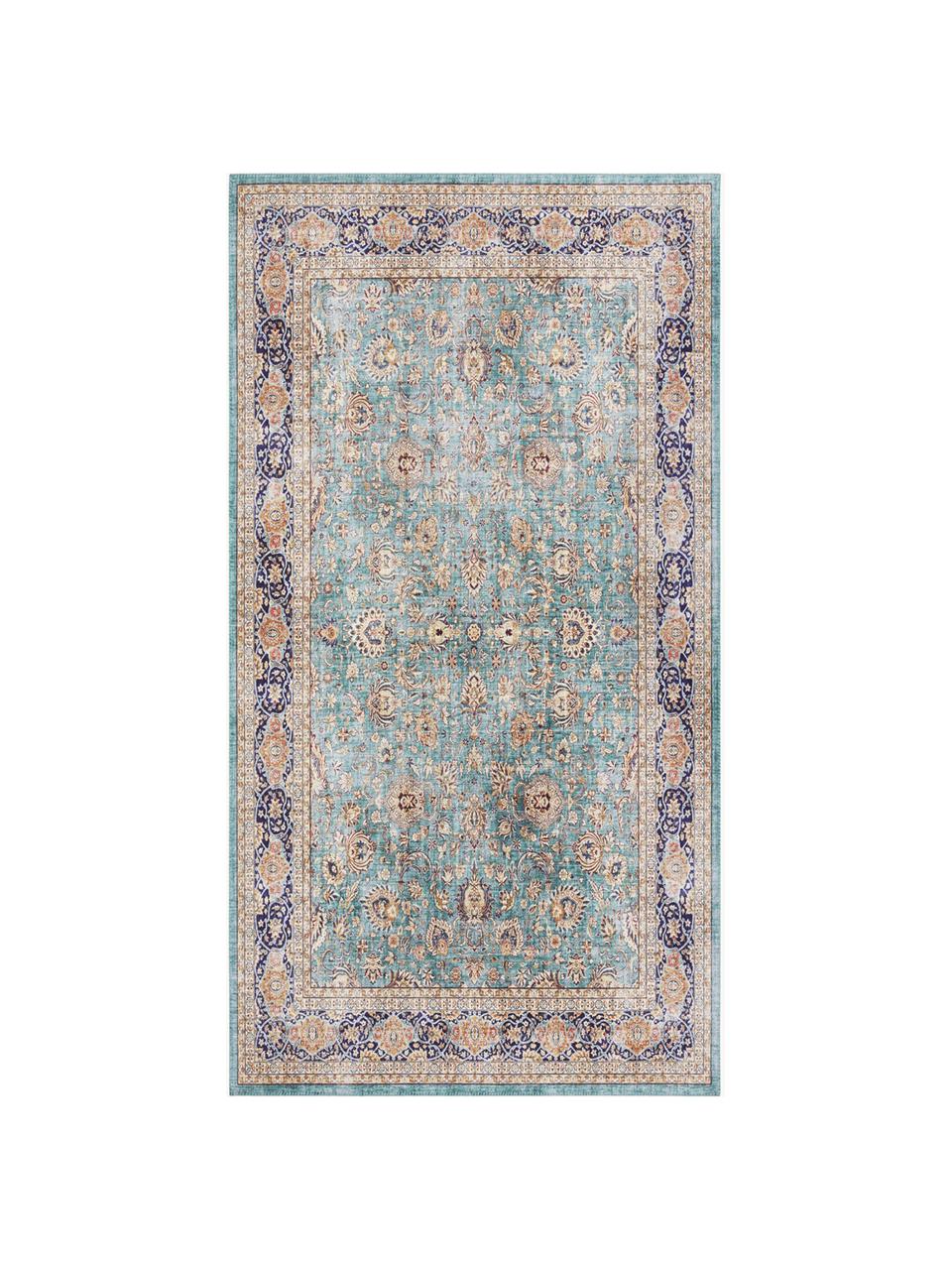 Tappeto Keshan Mashad, 100% poliestere, Turchese, multicolore, Larg. 80 x Lung. 150 cm (taglia XS)