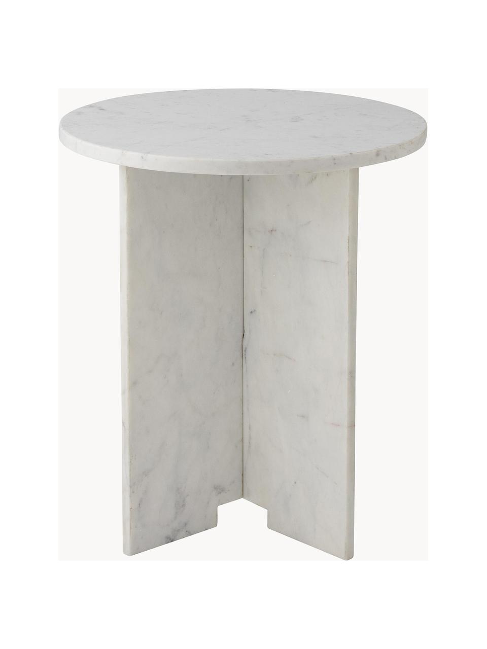 Mesa auxiliar redonda de mármol Jasmina, Mármol, Blanco marmorizado, Ø 46 x Al 53 cm