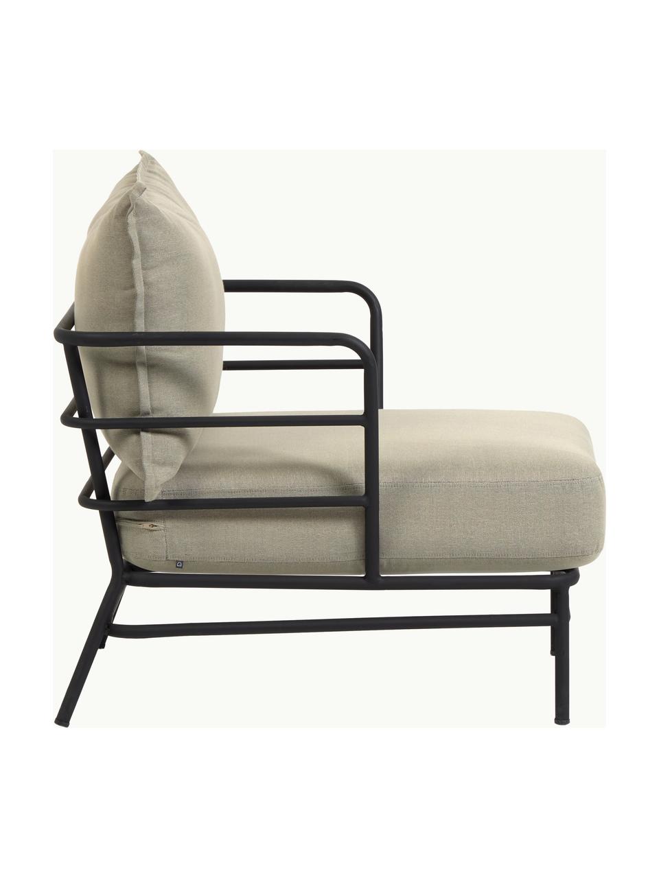 Fotel ogrodowy Mareluz, Stelaż: metal ocynkowany i lakier, Greige tkanina, czarny, S 80 x G 76 cm