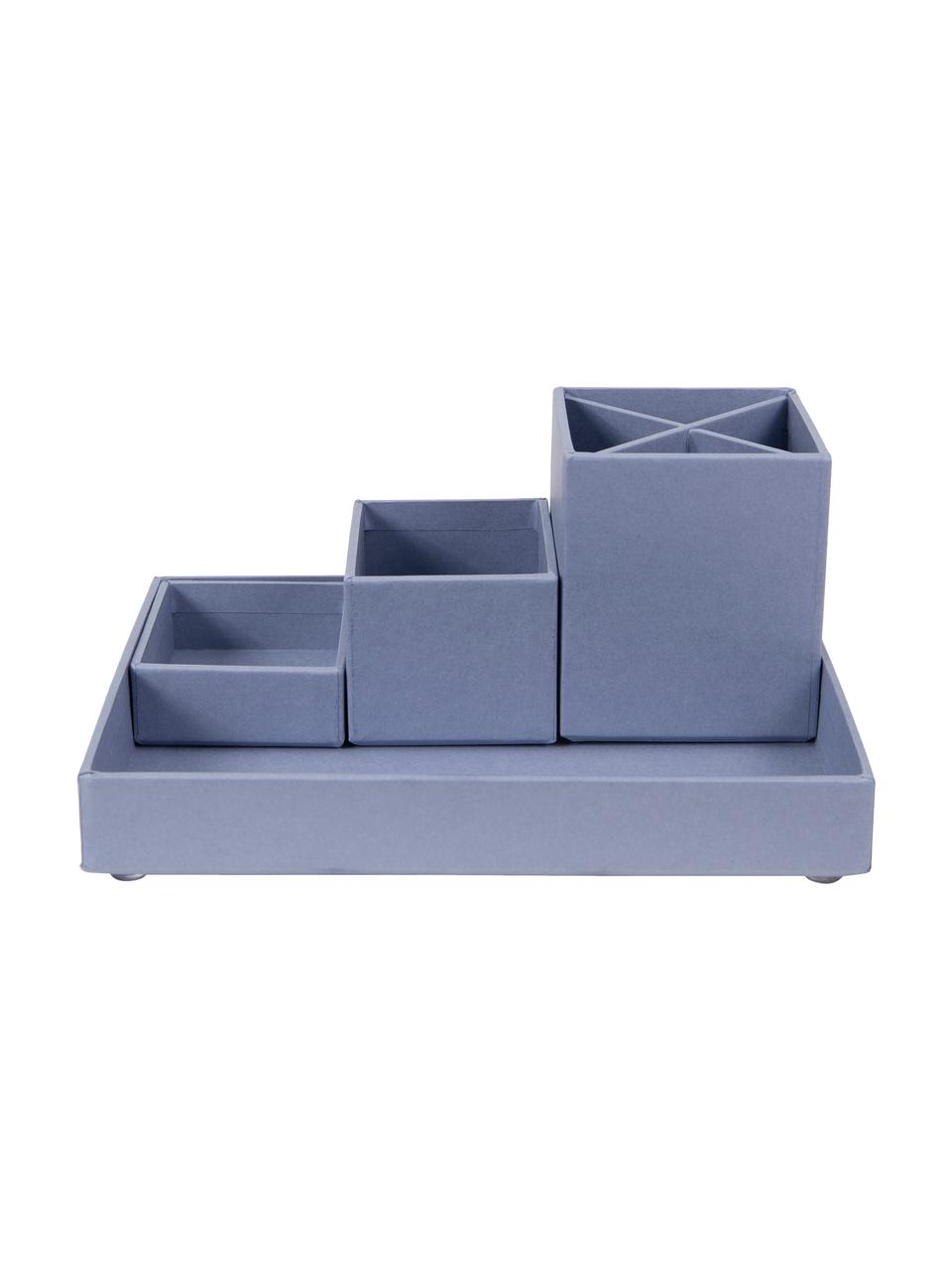 Set organizer da ufficio Lena 4 pz, Solido, cartone laminato, Grigio-blu, Set in varie misure