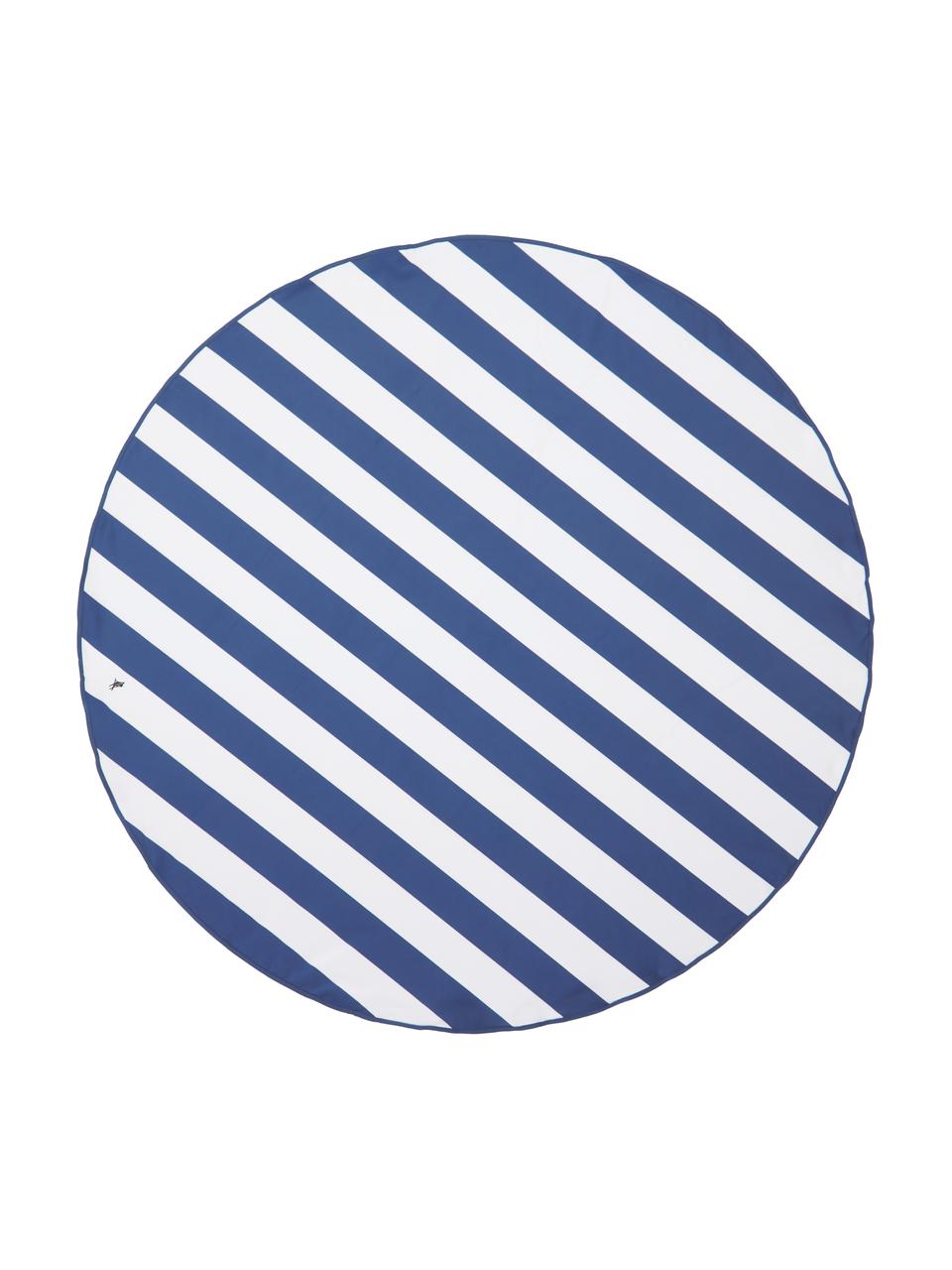 Okrągły ręcznik plażowy z mikrofibry Round, Biały, ciemny niebieski, Ø 170 cm
