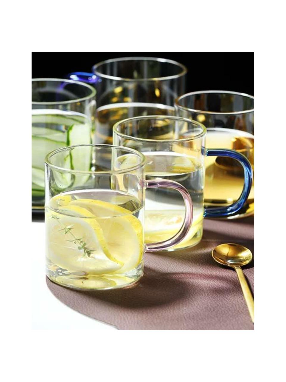 Set 6 bicchieri in vetro con manici colorati Colored, Vetro, Multicolore, Ø 8 x Alt. 10 cm