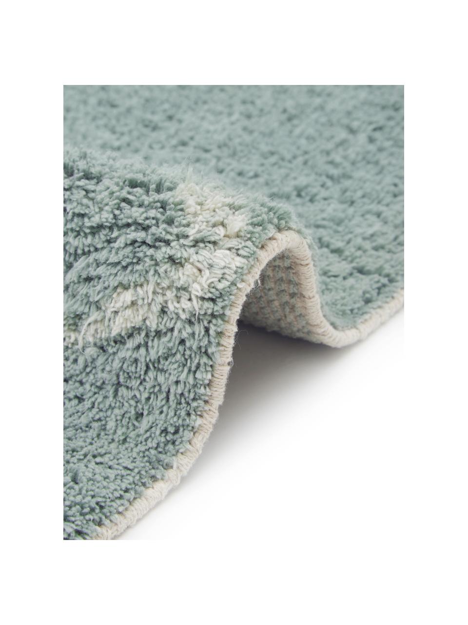 Handgetuft katoenen vloerkleed Asisa met zigzaggend patroon en franjes, Saliegroen & beige, B 200 x L 300 cm (maat L)