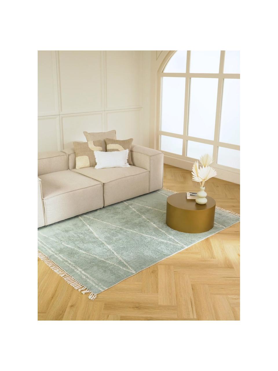 Ručne tuftovaný bavlnený koberec so strapcami Asisa, Šalviová a béžová, Š 200 x D 300 cm (veľkosť L)