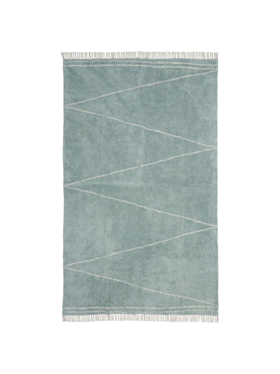 Ręcznie tuftowany dywan z bawełny z frędzlami Asisa, Szałwiowy zielony, beżowy, S 200 x D 300 cm (Rozmiar L)