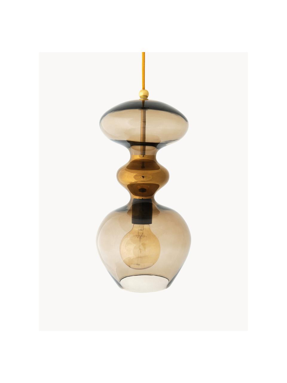 Malé závěsné svítidlo Futura, ručně foukané, Taupe, zlatá, transparentní, Ø 18 cm, V 37 cm