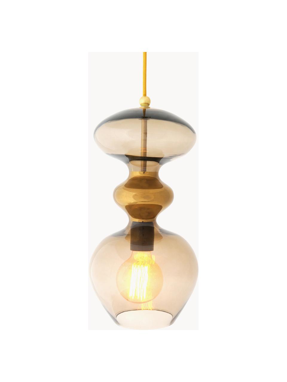 Kleine hanglamp Futura, mondgeblazen, Lampenkap: mondgeblazen glas, Taupe, goudkleurig, transparant, Ø 18 x H 37 cm