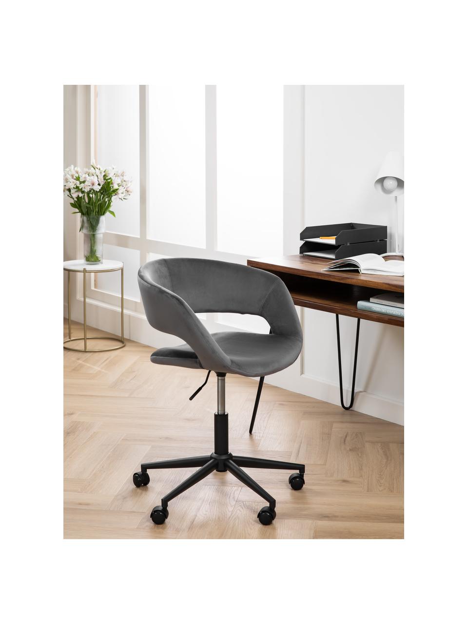 Chaise de bureau en velours Grace, Velours gris foncé, larg. 56 x prof. 54 cm