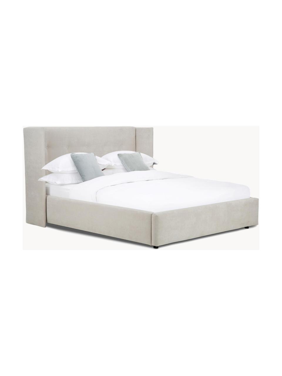 Cama tapizada Star, con espacio de almacenamiento, Tapizado:  poliéster (texturizado) , Estructura: madera de pino maciza y p, Tejido beige claro, An 180 x L 200 cm