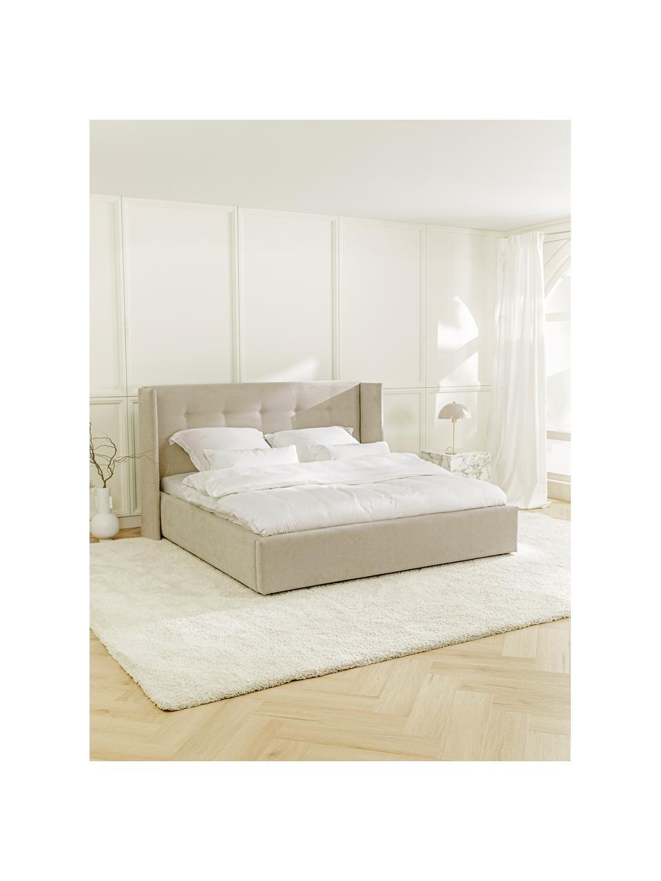 Gestoffeerd bed Star met opbergruimte, Bekleding: polyester (gestructureerd, Frame: massief grenenhout en pla, Geweven stof lichtbeige, B 180 x L 200 cm