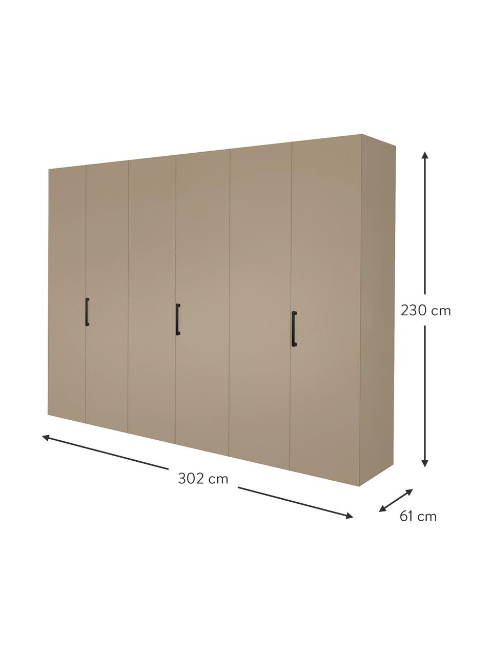 Drehtürenschrank Madison 6-türig, inkl. Montageservice, Korpus: Holzwerkstoffplatten, lac, Sandfarben, Ohne Spiegeltür, B 302 cm x H 230 cm