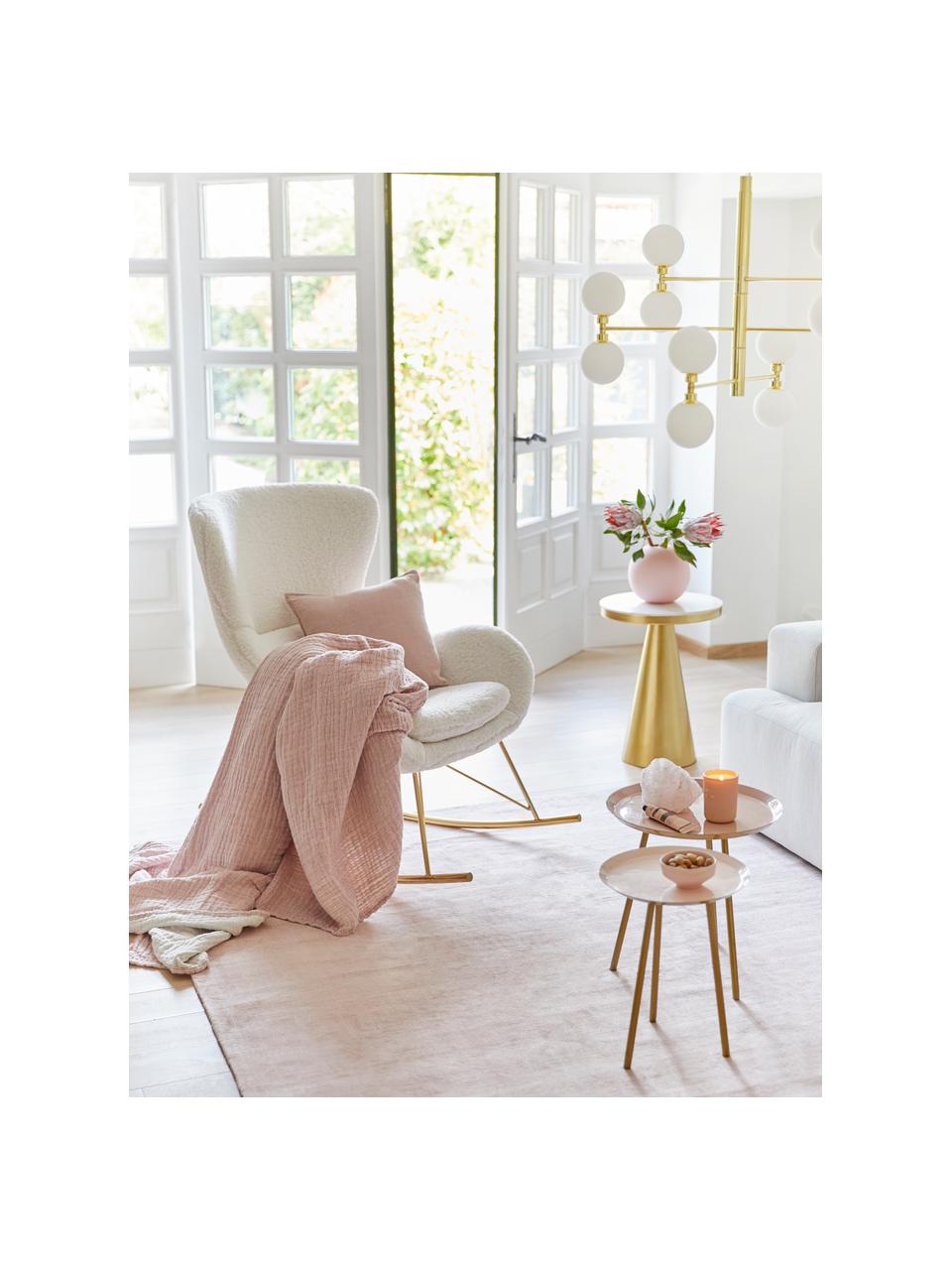 Sedia a dondolo in teddy con piedini in metallo Wing, Rivestimento: poliestere (tessuto teddy, Struttura: metallo zincato, Teddy bianco crema, dorato, Larg. 77 x Prof. 109 cm