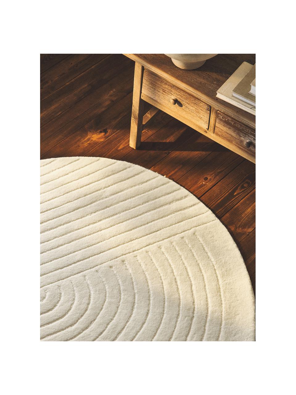 Okrúhly ručne tuftovaný vlnený koberec Mason, Krémovobiela, Ø 120 cm (veľkosť S)