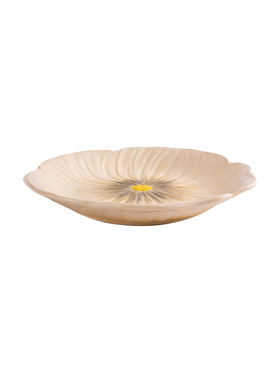 Platos postre artesanales con relieves Poppy, 2 uds., Gres, Beige, Ø 21 x Al 3 cm