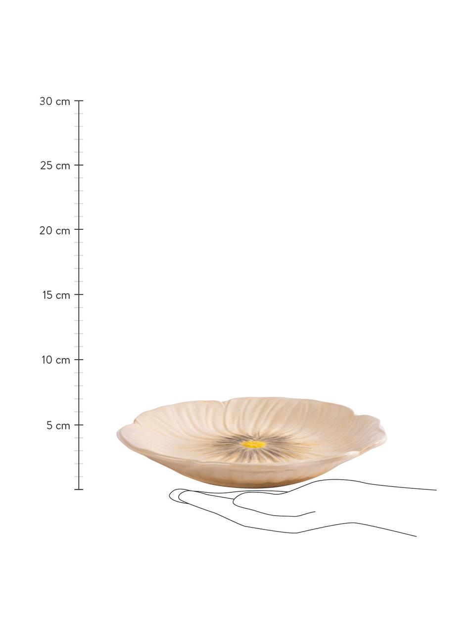 Platos postre artesanales con relieves Poppy, 2 uds., Gres, Beige, Ø 21 x Al 3 cm
