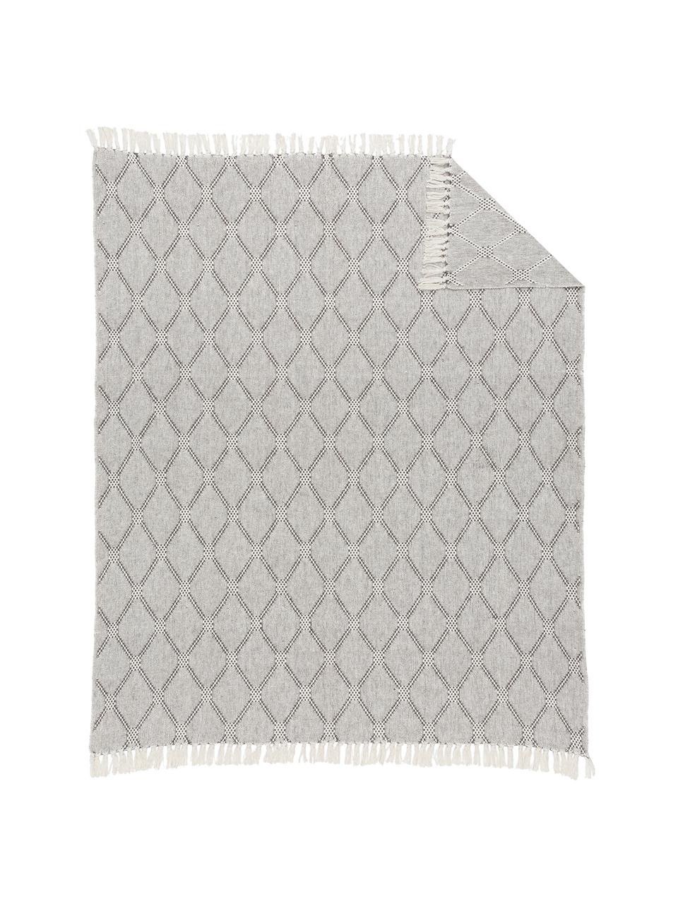 Plaid Diamond con motivo a rombi, 100% cotone, Grigio, nero, bianco, Larg. 125 x Lung. 150 cm