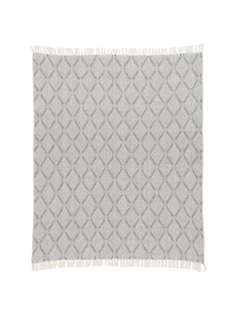 Plaid Diamond con motivo a rombi, 100% cotone, Grigio, nero, bianco, Larg. 125 x Lung. 150 cm