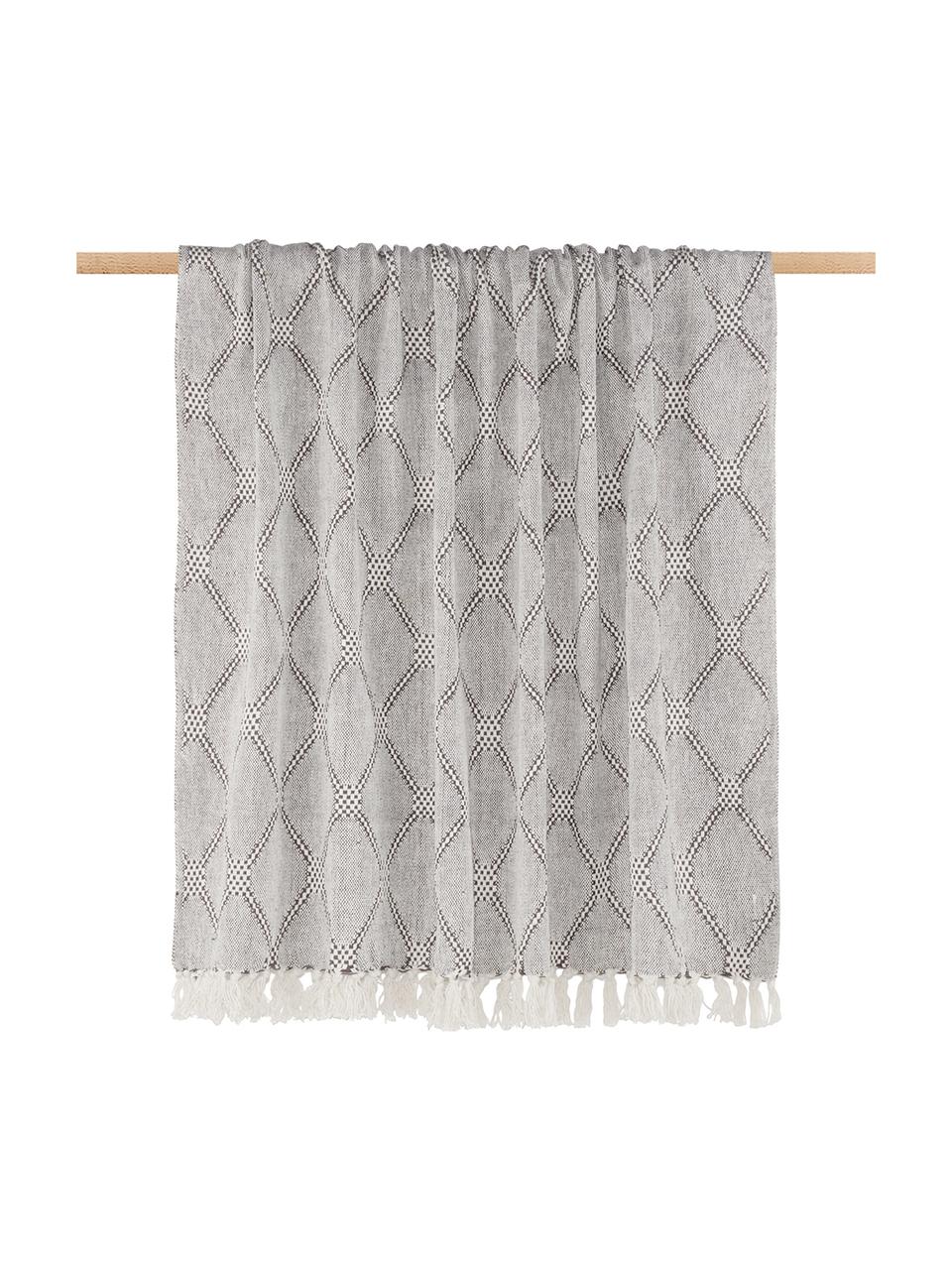 Plaid Diamond con motivo a rombi, 100% cotone, Grigio, nero, bianco, Larg. 125 x Lung. 150 cm