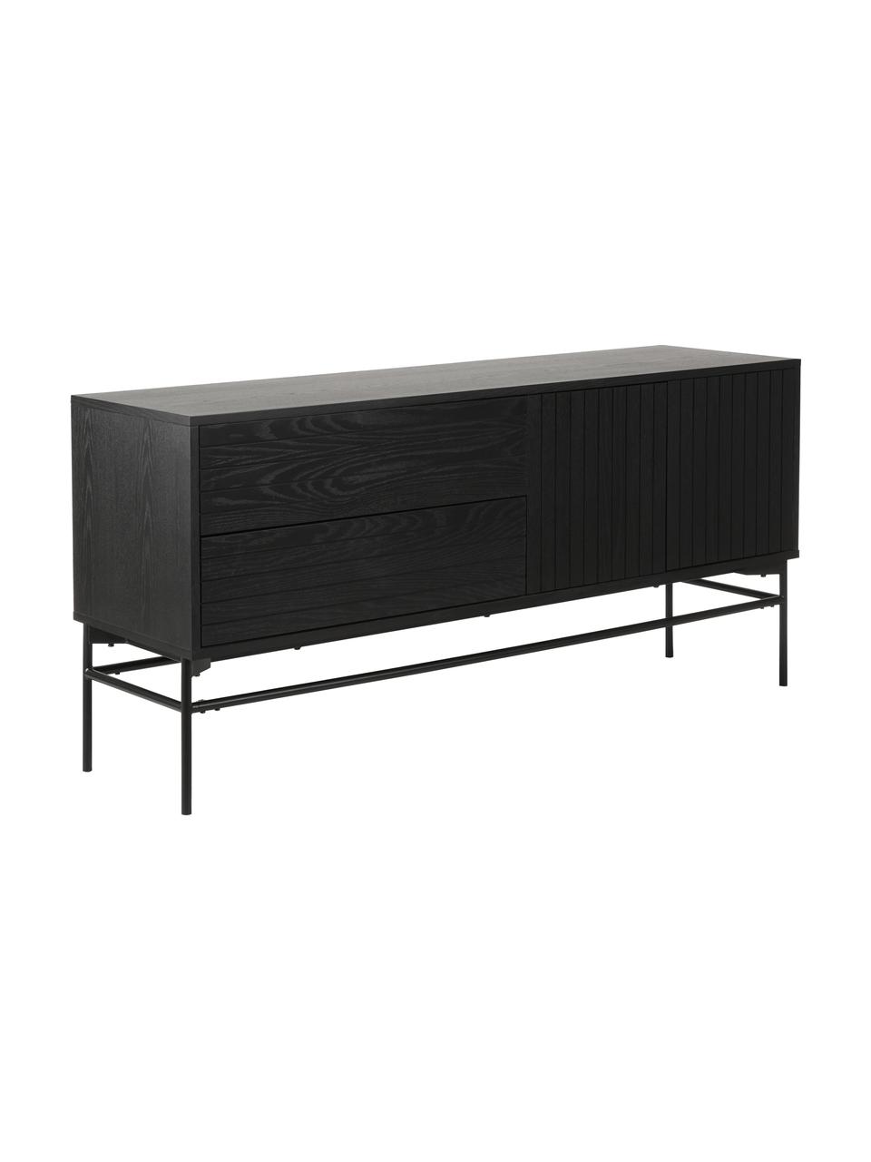 Modernes Sideboard Johan mit Türen in Schwarz, Korpus: Mitteldichte Holzfaserpla, Füße: Metall, pulverbeschichtet, Schwarz, B 160 x H 75 cm