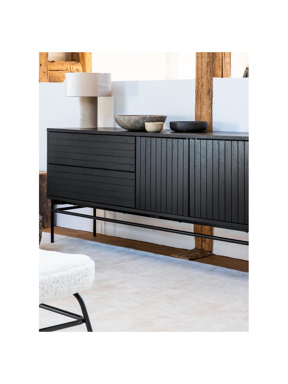 Modernes Sideboard Johan mit Türen in Schwarz, Korpus: Mitteldichte Holzfaserpla, Schwarz, B 160 x H 75 cm