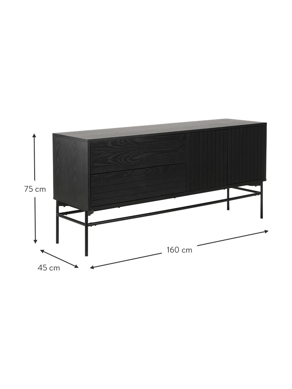 Credenza moderna nera con ante Johan, Piedini: metallo verniciato a polv, Nero, Larg. 160 x Alt. 75 cm