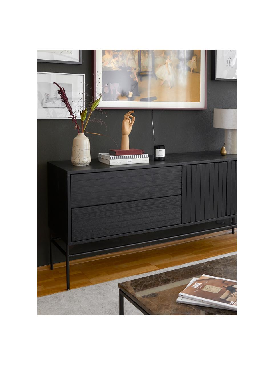 Credenza moderna nera con ante Johan, Piedini: metallo verniciato a polv, Nero, Larg. 160 x Alt. 75 cm