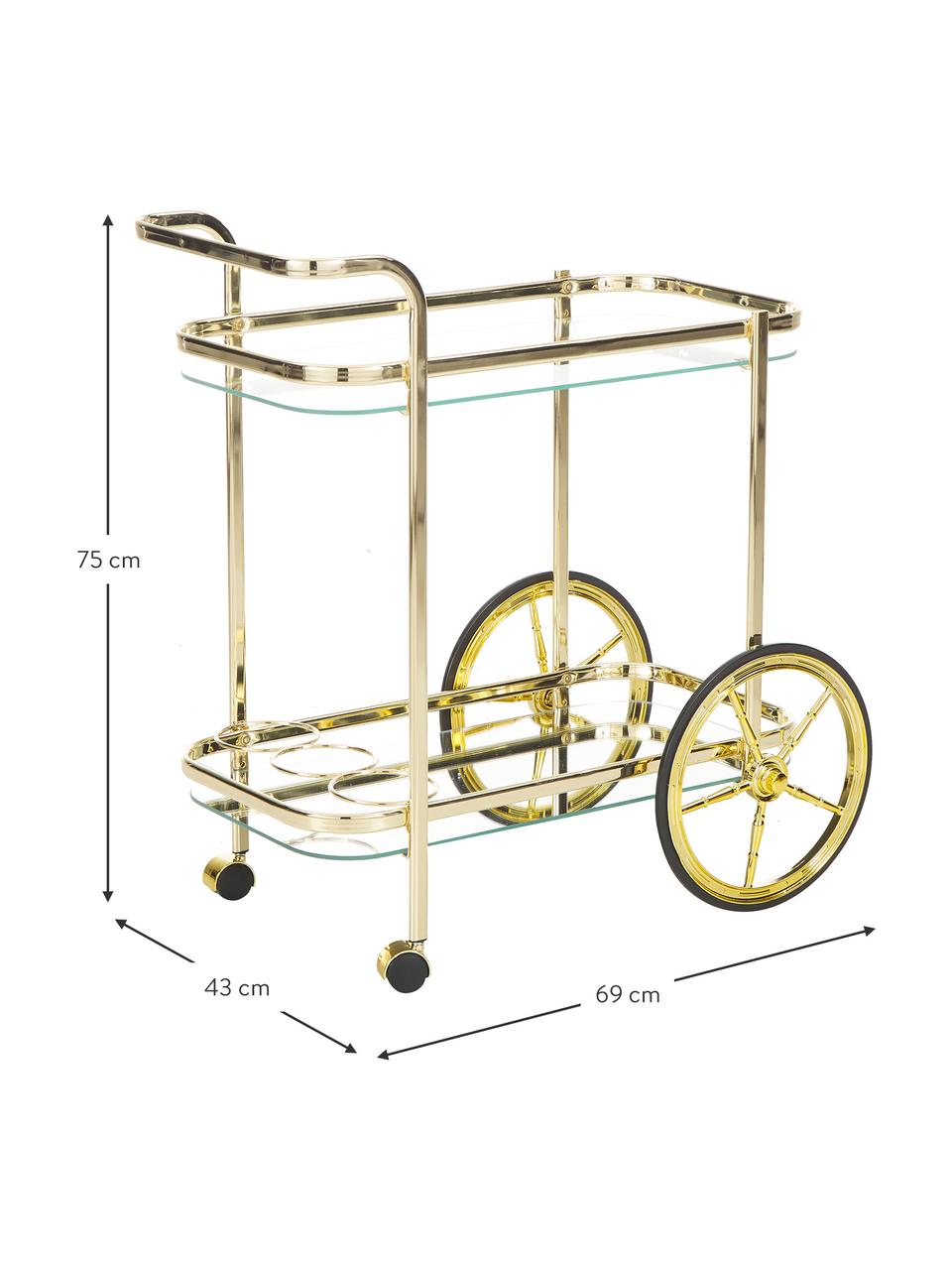 Glas-Servierwagen Ella in Gold, Gestell: Stahl, Goldfarben, B 69 x H 75 cm