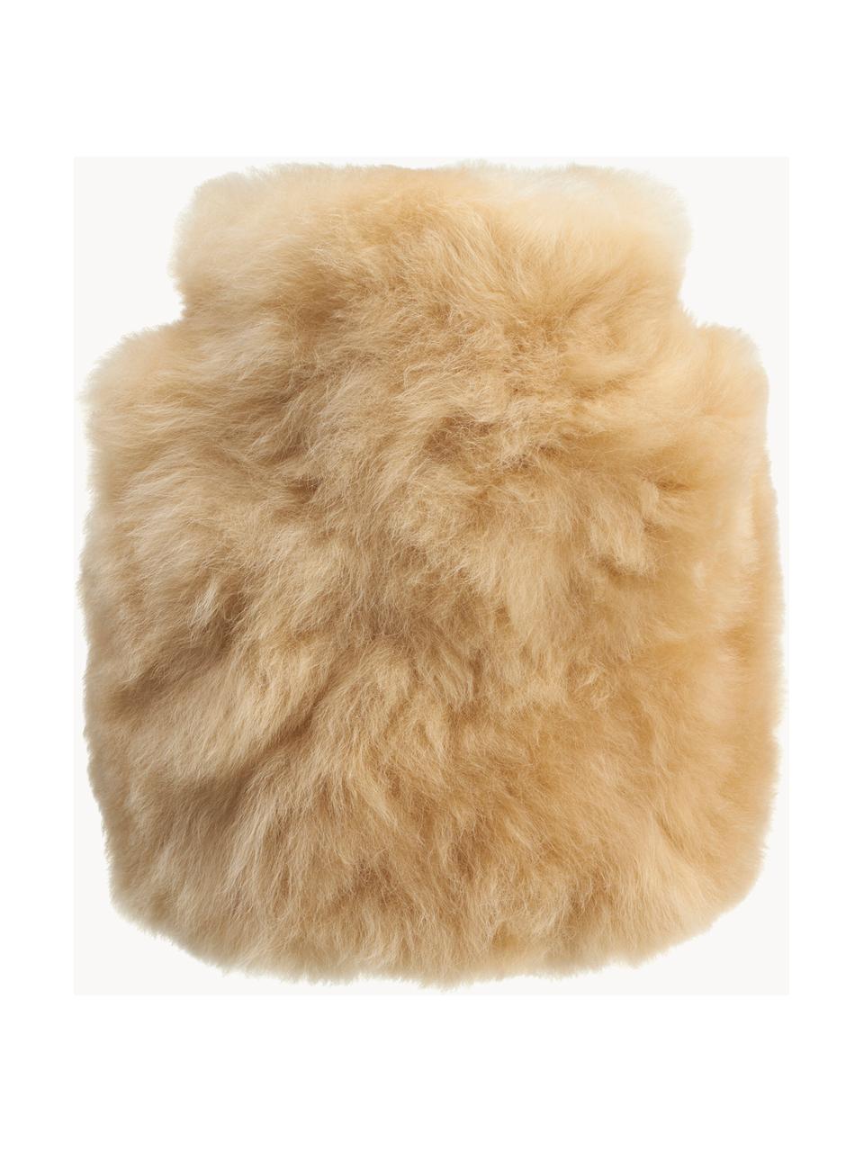Bolsa de agua caliente artesanal de piel de alpaca Calmo, 600 ml, Funda: piel de alpaca, Interior: termoplástico, Beige, Cama 80 cm (135 x 200 cm)