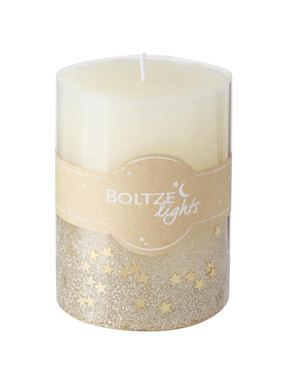 Set de velas pilar Praga, 2 uds., Cera, Beige, dorado, Ø 7 x Al 9 cm