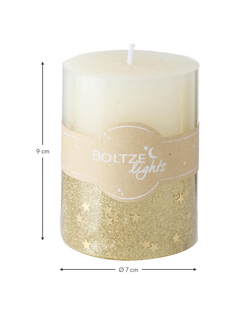 Set 2 candele pilastro Praga, Cera, Beige, dorato, Ø 7 x Alt. 9 cm