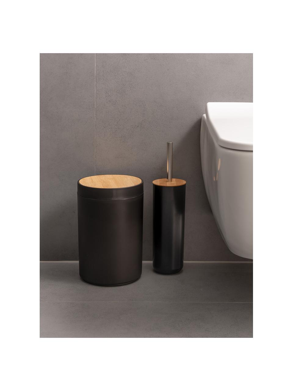 Set 6 accessori bagno color nero Decent, Contenitore: polipropilene, Coperchio: bambù, Nero, legno chiaro, Set in varie misure