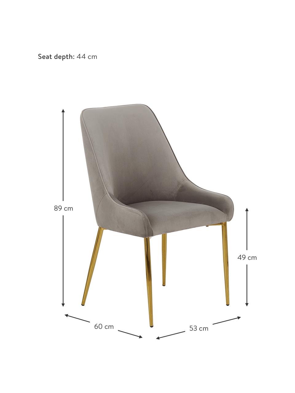 Silla tapizada en terciopelo Ava, Tapizado: terciopelo (100% poliéste, Patas: metal galvanizado, Terciopelo gris pardo, An 55 x F 60 cm