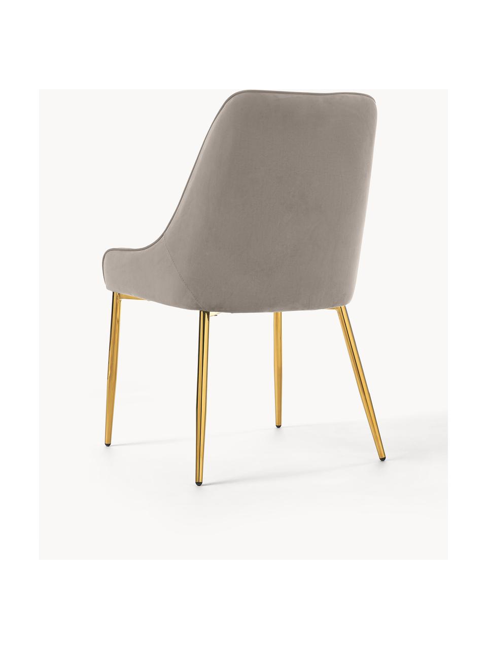 Krzesło tapicerowane z aksamitu Ava, Tapicerka: aksamit (100% poliester) , Nogi: metal galwanizowany, Stelaż: sklejka Ten produkt jest , Taupe aksamit, odcienie złotego, błyszczący, S 53 x G 60 cm