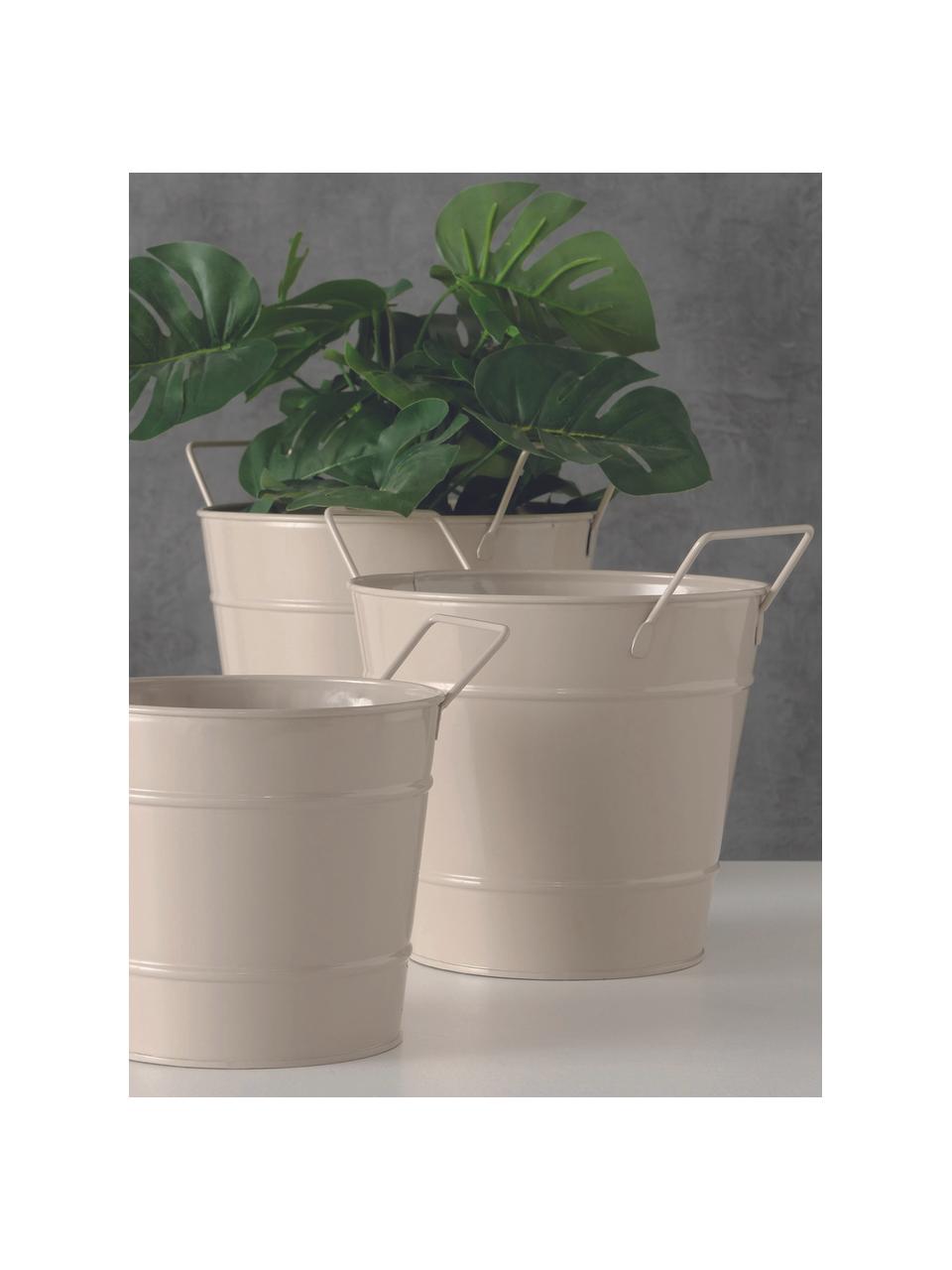 Plantenpottenset Derby van metaal in beige, 3-delig, Gepoedercoat metaal, Beige, Set met verschillende formaten