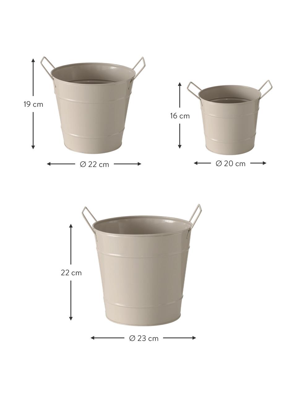 Cache-pot métal beige Derby, 3 élém., Métal, revêtement par poudre, Beige, Lot de différentes tailles