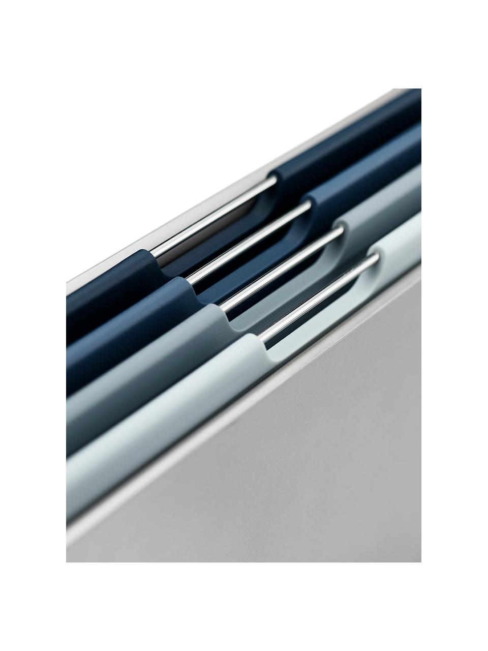 Set taglieri con custodia Folio 5 pz, Custodia: acciaio inossidabile spaz, Argentato, tonalità grigio e blu, Larg. 34 x Prof. 24 cm