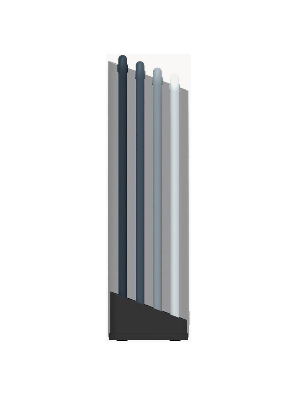 Schneidebretter Folio mit Halterung, 5er-Set, Halterung: rostfreier Stahl, gebürst, Silberfarben, Grau- und Blautöne, B 34 x T 24 cm