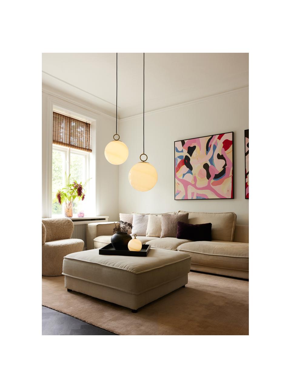 Lámpara de mesa LED regulable soplada a mano Stockholm, portátil, Pantalla: vidrio, Blanco Off White, marrón claro, Ø 15 x Al 19 cm