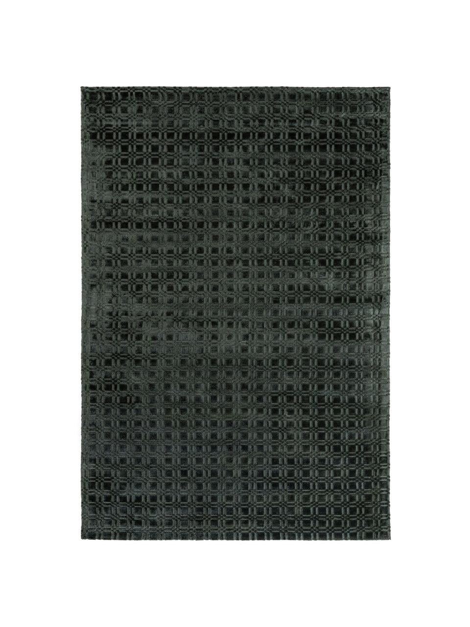 Handgewebter Viskoseteppich Nelson, flauschig glänzend, 100% Viskose, Dunkelgrün, B 160 x L 230 cm (Größe M)